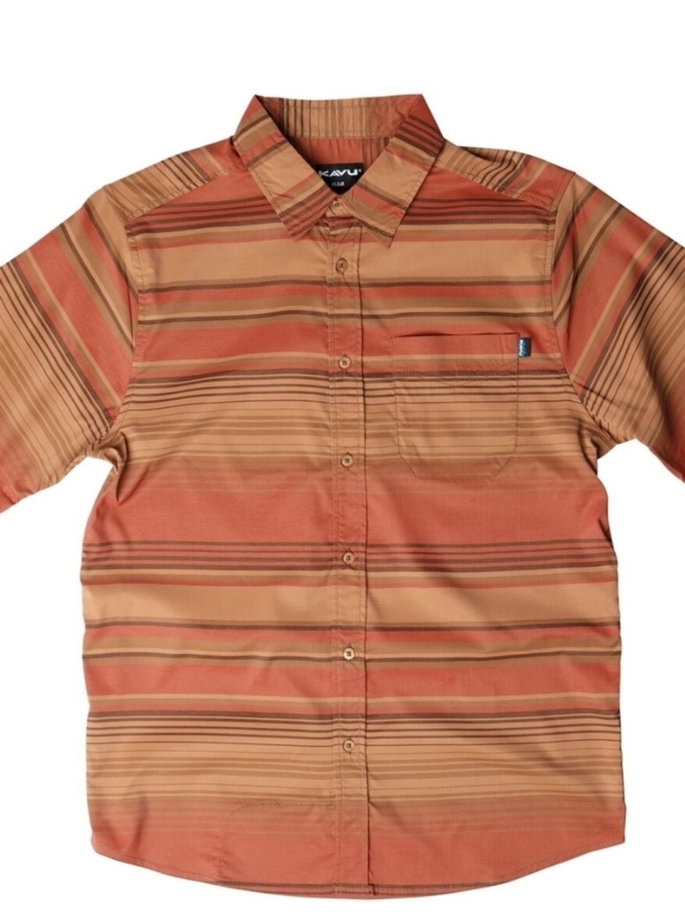 KAVU Shirt Mens Large Brown Plaid Cotton Short Sleeve Button Down Casual Preppy